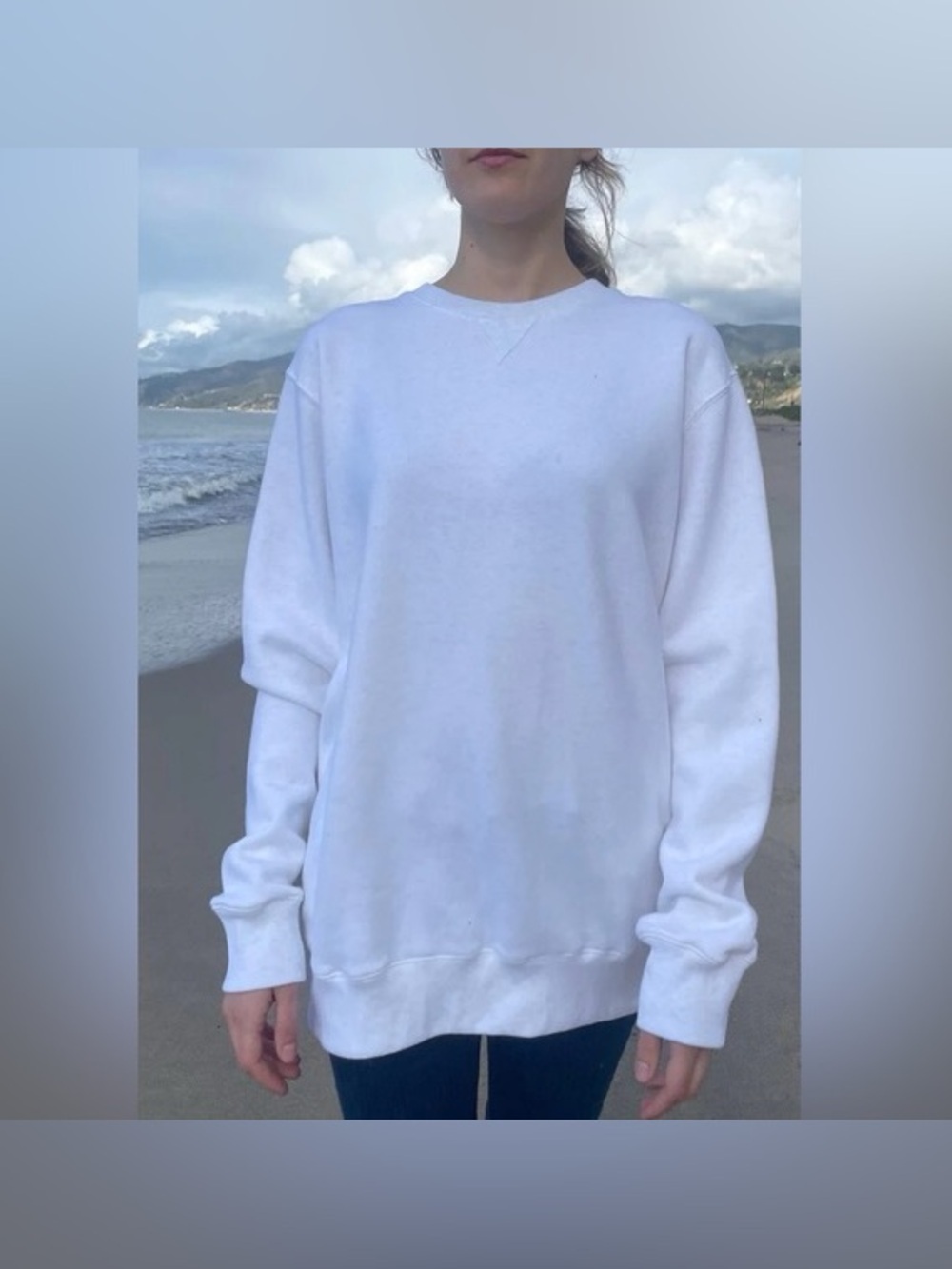 John Galt brandy Melville Erica white waffle knit crewneck sweatshirt